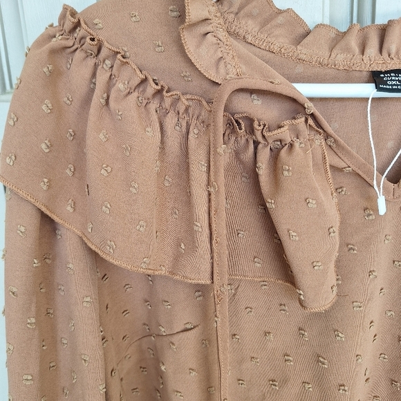 Shein Curve SzOXL Robin Hood Blouse Earth Brn Long Sleeves Dbl Ruffle Yoke/Cuffs - Picture 5 of 12